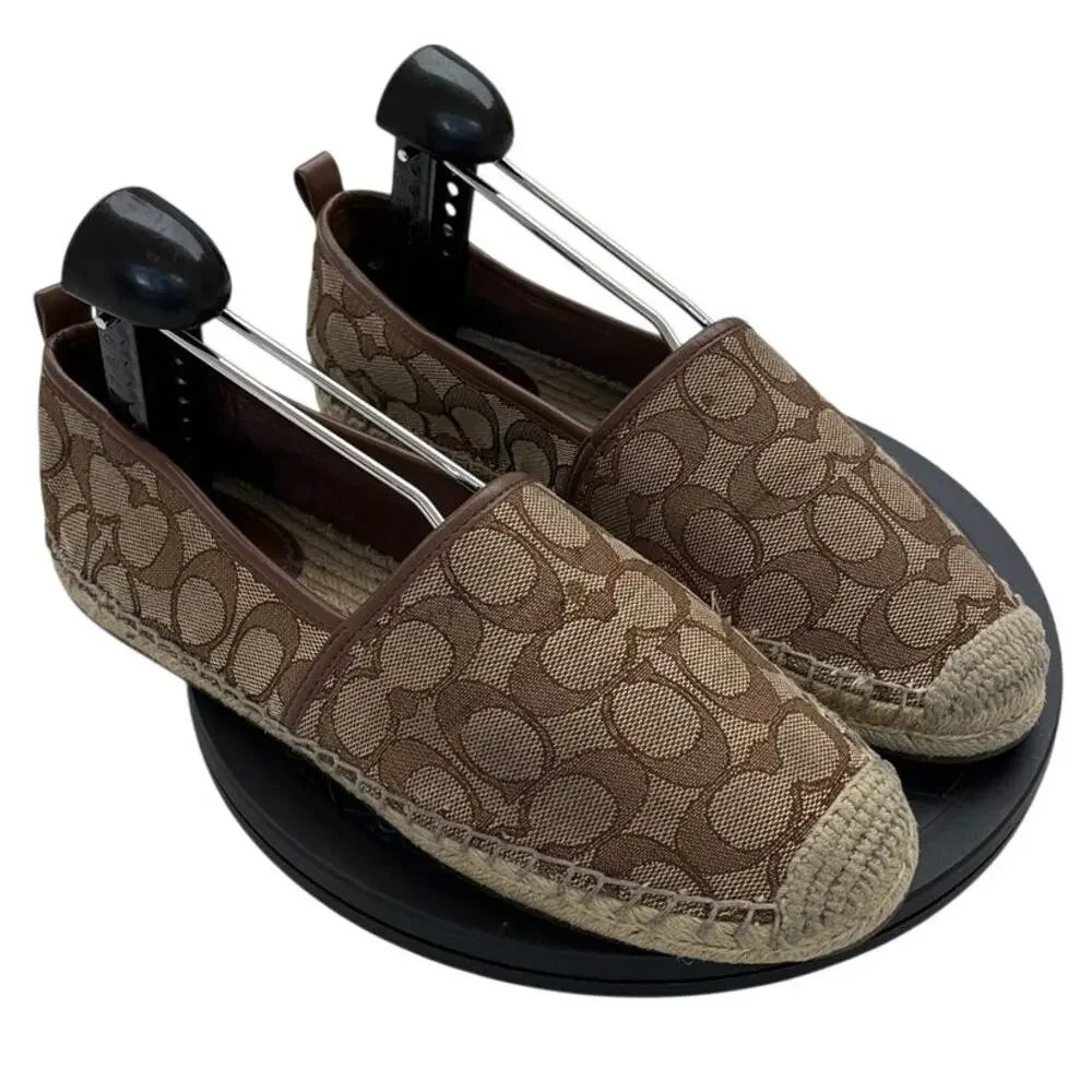 Womens Coach Codi CG629 Jacquard Casual Slip-On Espadrille Shoes SZ 6B Brown
